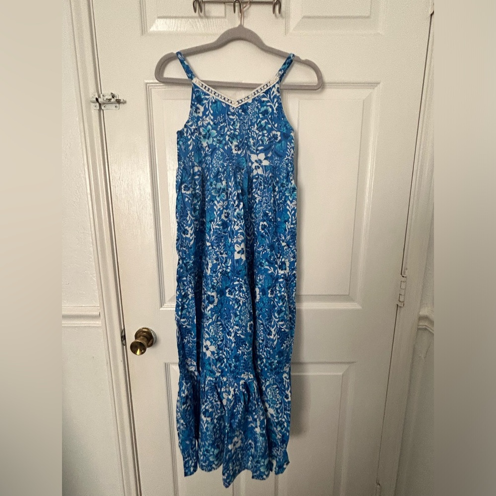Rachel Zoe Blue and White Floral Tiered Maxi Dress